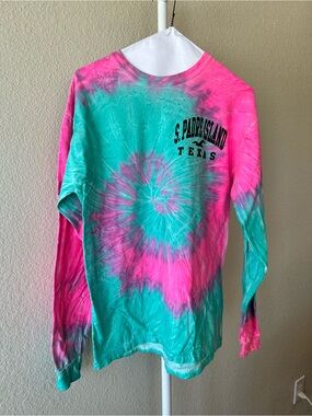 South padre island Texas pink and teal tie dye long sleeve graphic tee medium